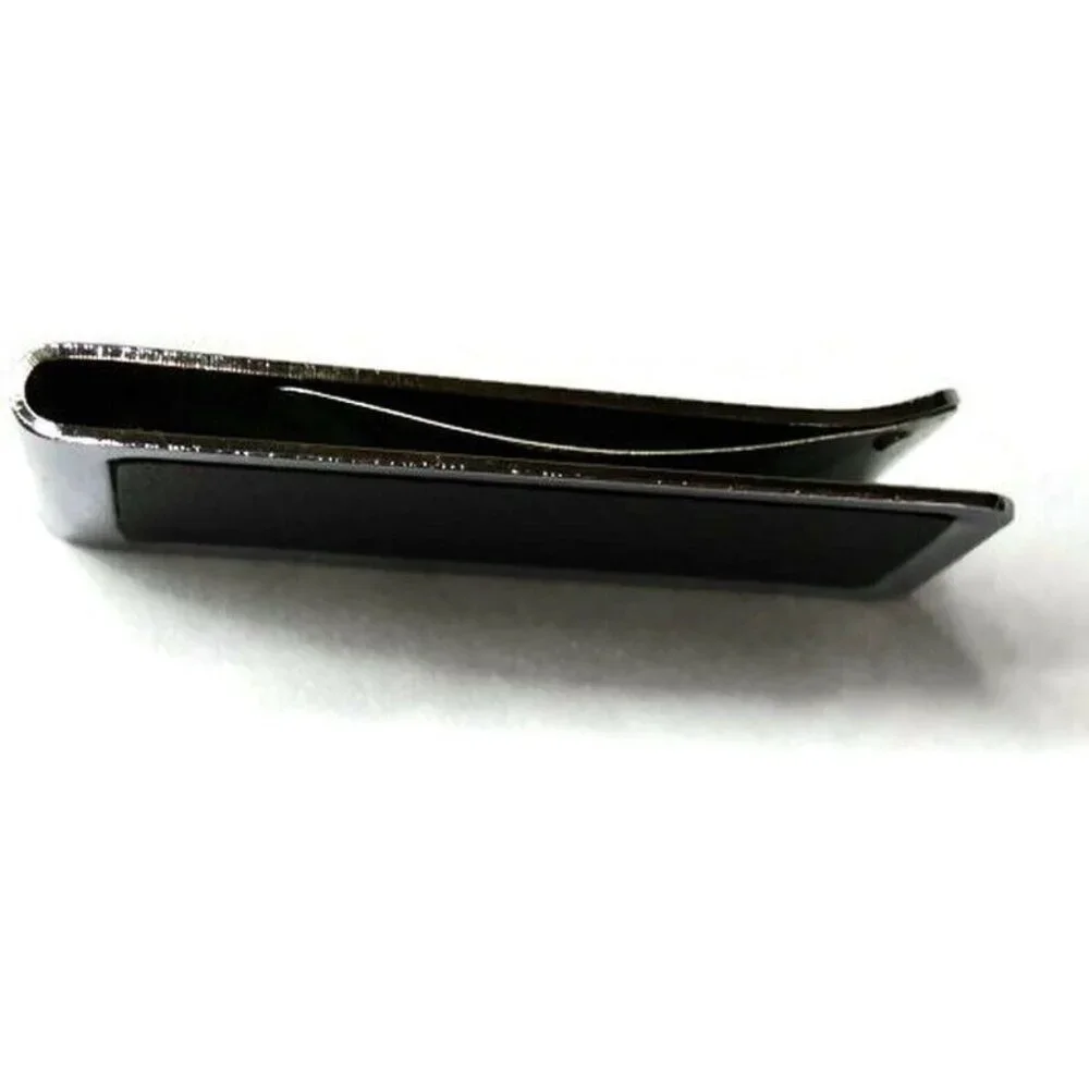 Money Clip Stainless Steel Black Leather Insert Credit Card Cash ID Holder